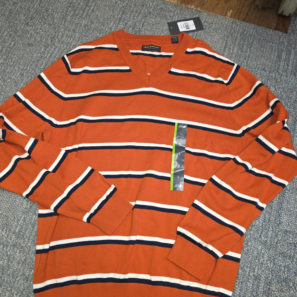 NWT John Bartlett Men's Striped Orange Sweater